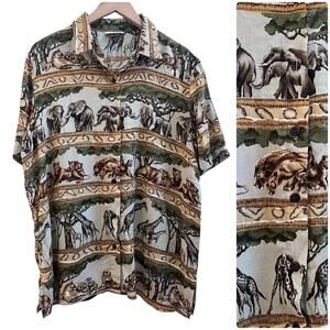 Alfred Dunner Animal Safari Print Button Up Short Sleeve Top Plus Size 16 USA